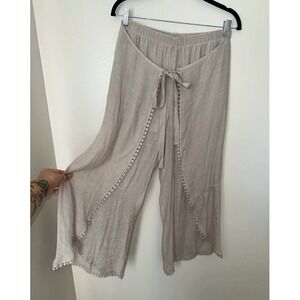 by & by Beige Wide Leg Pants with Pom Trim